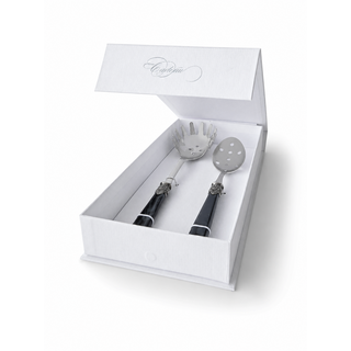 Pasta Cutlery Gift Set, Spaghetti Server and Slotted Spoon, Black (mother-of-pearl)