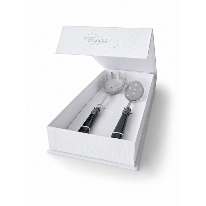 Pasta Besteck Geschenkset (2-teilig), Schwarz (Perlmutt), Spaghettilöffel und Schaumlöffel | EME Napoleon