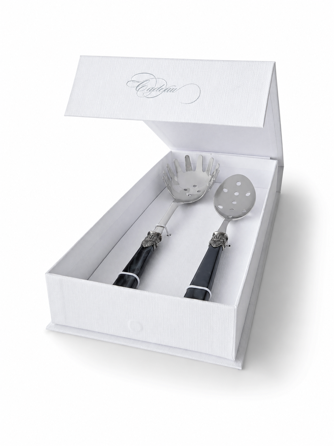 Coffret Couverts à Pâtes (2 pièces), Noir (Nacré), Cuillère à Spaghetti et Cuillère Perforée | EME Napoleon
