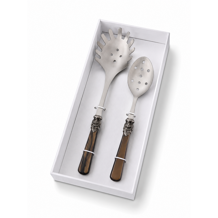 Coffret Couverts à Pâtes (2 pièces), Marron (Nacré), Cuillère à Spaghetti et Cuillère Perforée | EME Napoleon