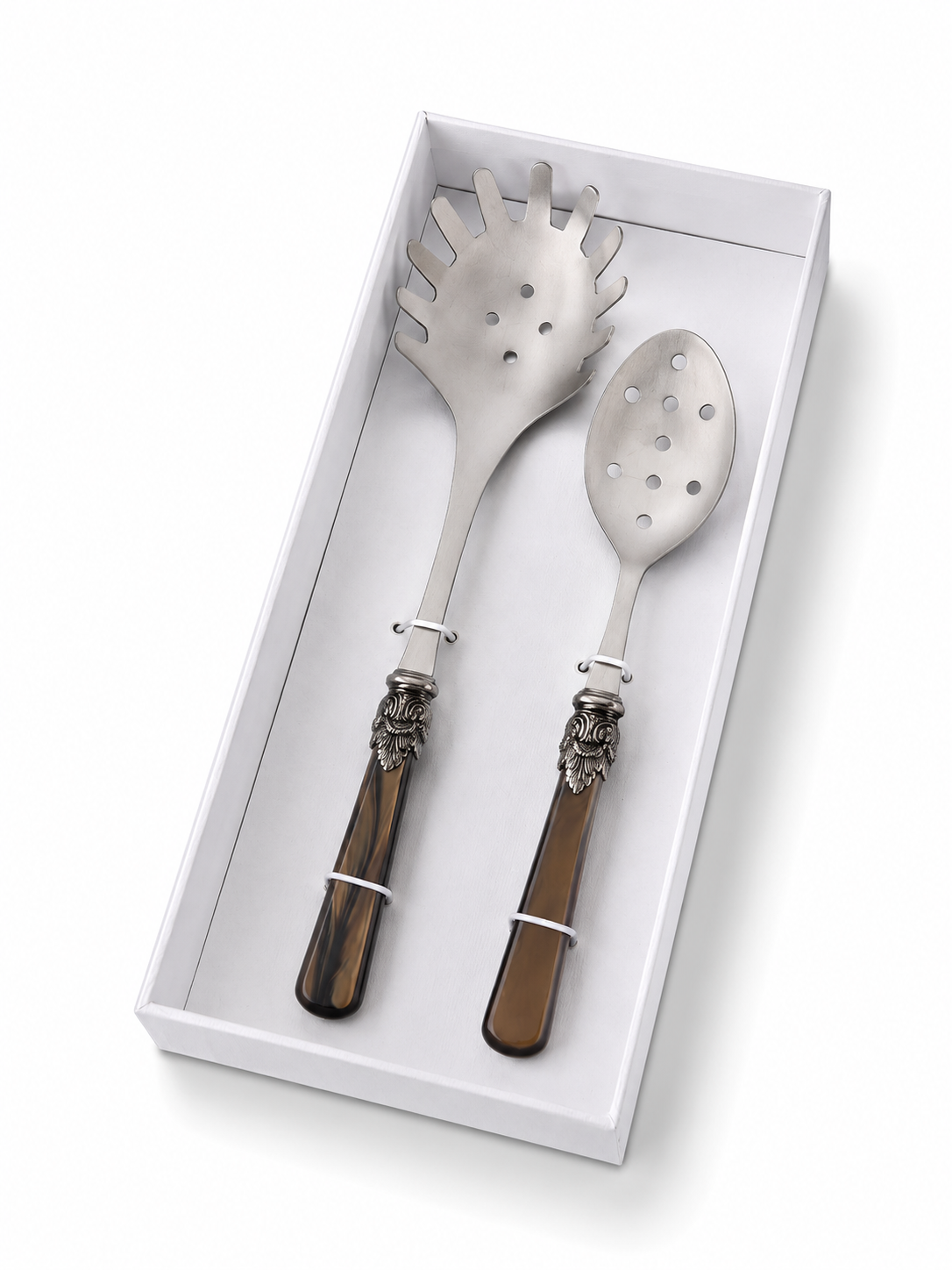 Set de Cubiertos para Pasta (2 piezas), Marron (Nácar), Cuchara para Espaguetis y Cuchara Ranurada | EME Napoleon