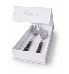 Set de Cubiertos para Pasta, Cuchara para Espaguetis y Cuchara Ranurada, Marron (Nácar)