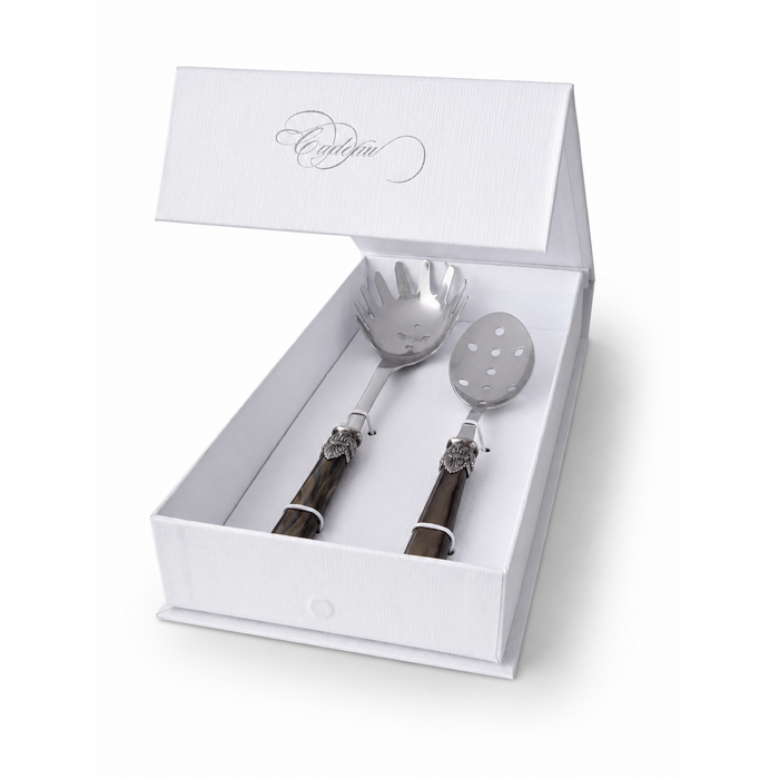 Pasta Bestek Cadeauset (2-delig), spaghettilepel en sleuflepel, Bruin (parelmoer) | EME Napoleon