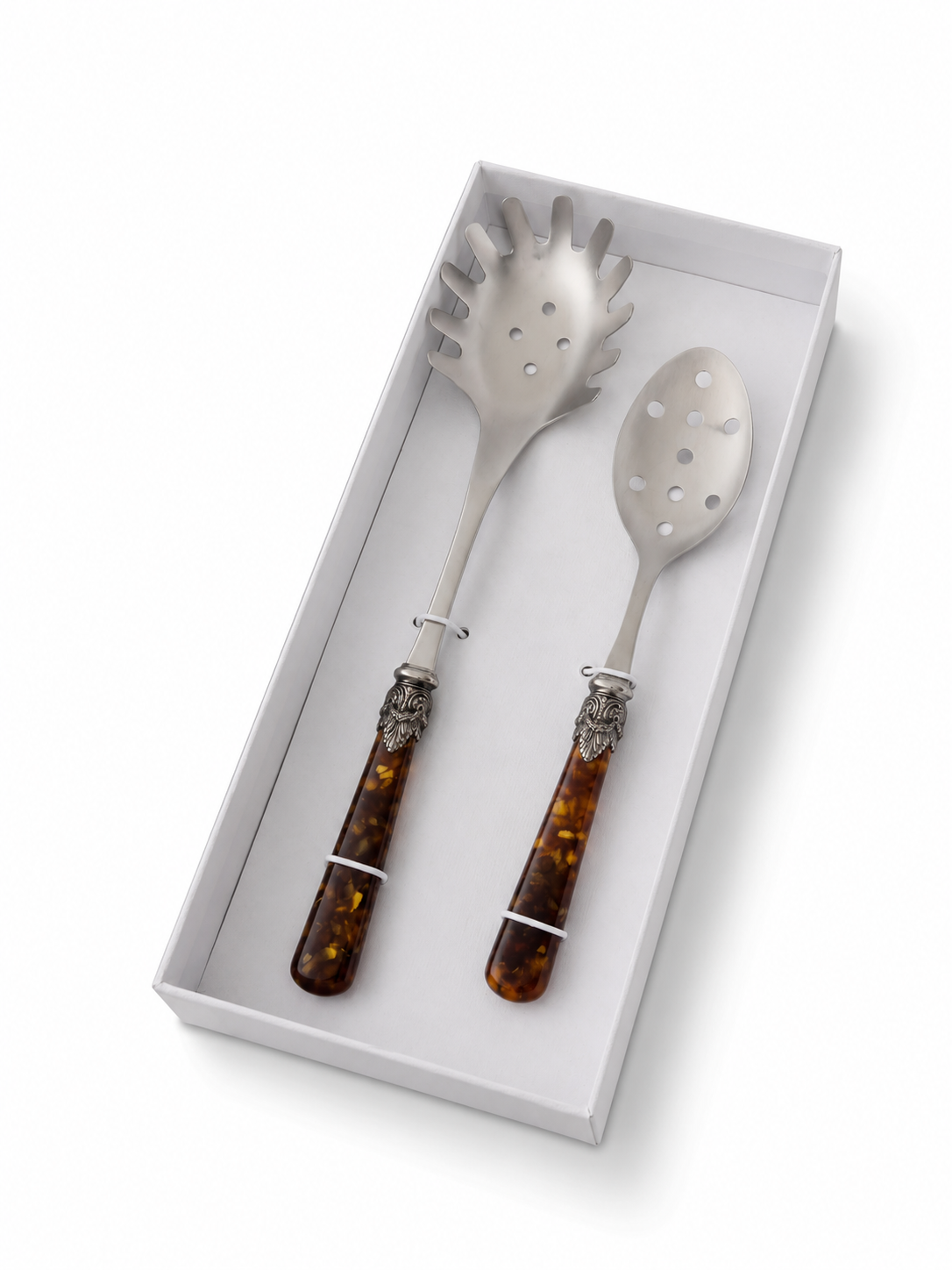 Pasta Cutlery Gift Set (2-Piece), Brown (mother-of-pearl), Spaghetti Server and Slotted Spoon | EME Napoleon - Copy