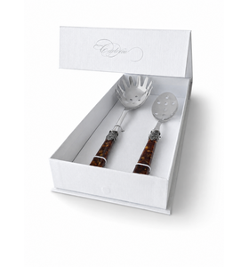 2-piece pasta cutlery gift set with spaghetti server and slotted spoon, brown (tortoiseshell)