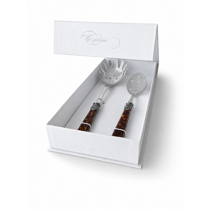 Coffret Couverts à Pâtes (2 pièces), Marron (tortue), Cuillère à Spaghetti et Cuillère Perforée | EME Napoleon