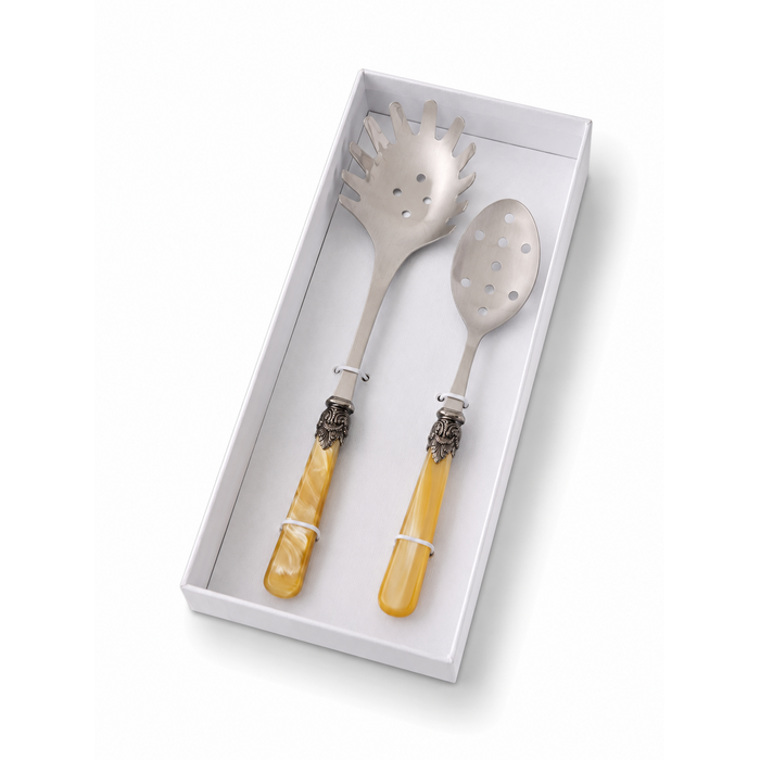 Pasta Cutlery Gift Set (2-Piece), Honey (mother-of-pearl), Spaghetti Server and Slotted Spoon | EME Napoleon
