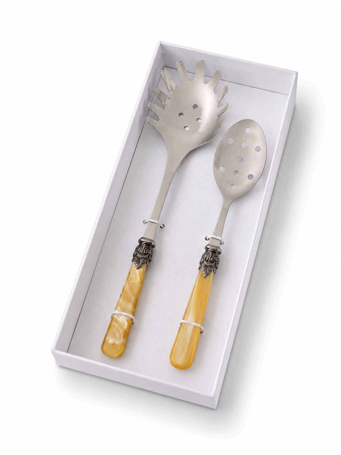 Set de Cubiertos para Pasta (2 piezas), Miel (Nácar), Cuchara para Espaguetis y Cuchara Ranurada | EME Napoleon