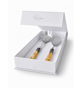 Coffret Couverts à Pâtes, Cuillère à Spaghetti et Cuillère Perforée, Miel (nacré)