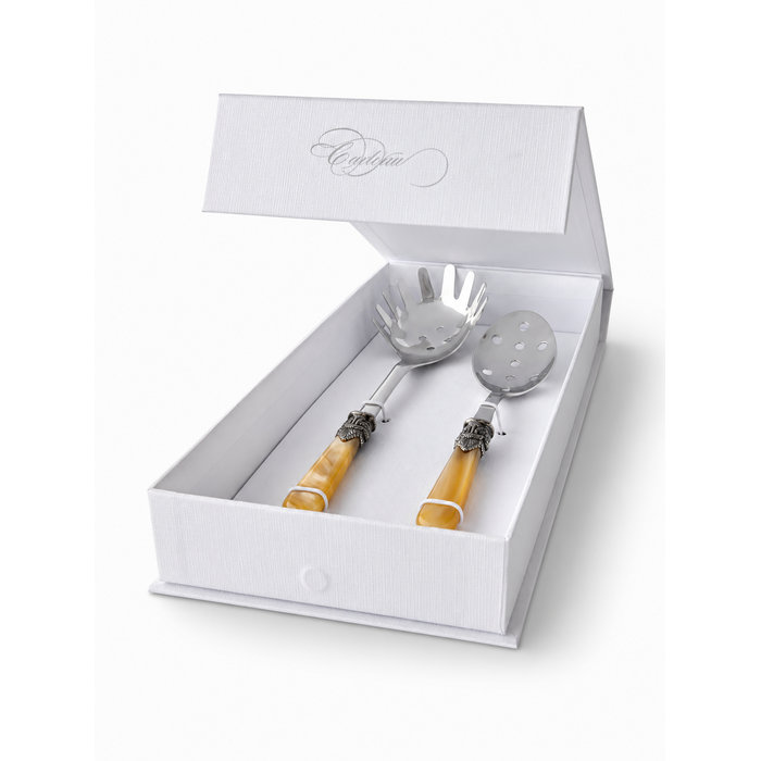 Pasta Bestek Cadeauset (2-delig), spaghettilepel en sleuflepel, Honing (parelmoer) | EME Napoleon