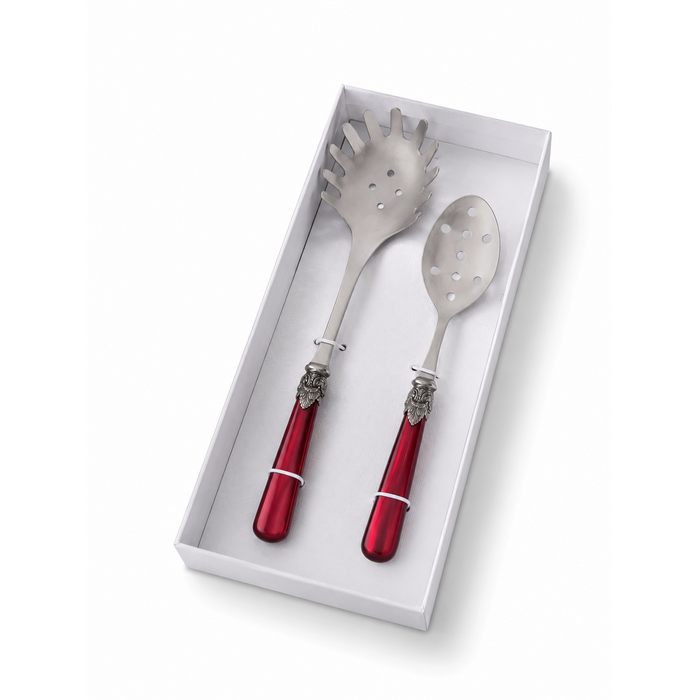 Coffret Couverts à Pâtes (2 pièces), Rouge (Nacré), Cuillère à Spaghetti et Cuillère Perforée | EME Napoleon