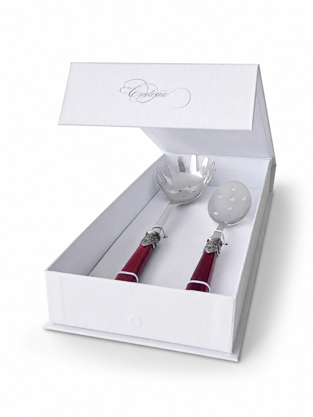 Set de Cubiertos para Pasta (2 piezas), Rojo (Nácar), Cuchara para Espaguetis y Cuchara Ranurada | EME Napoleon