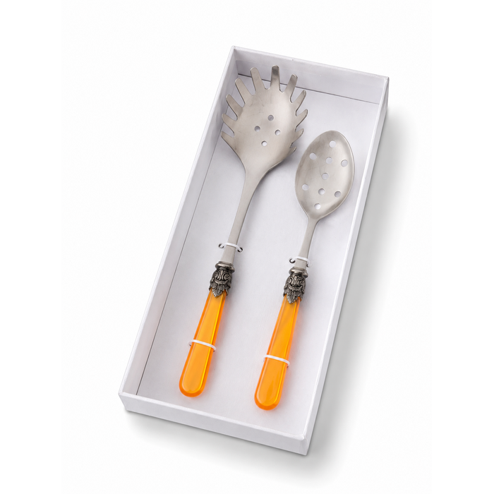 Set de Cubiertos para Pasta (2 piezas), Naranja (Nácar), Cuchara para Espaguetis y Cuchara Ranurada | EME Napoleon