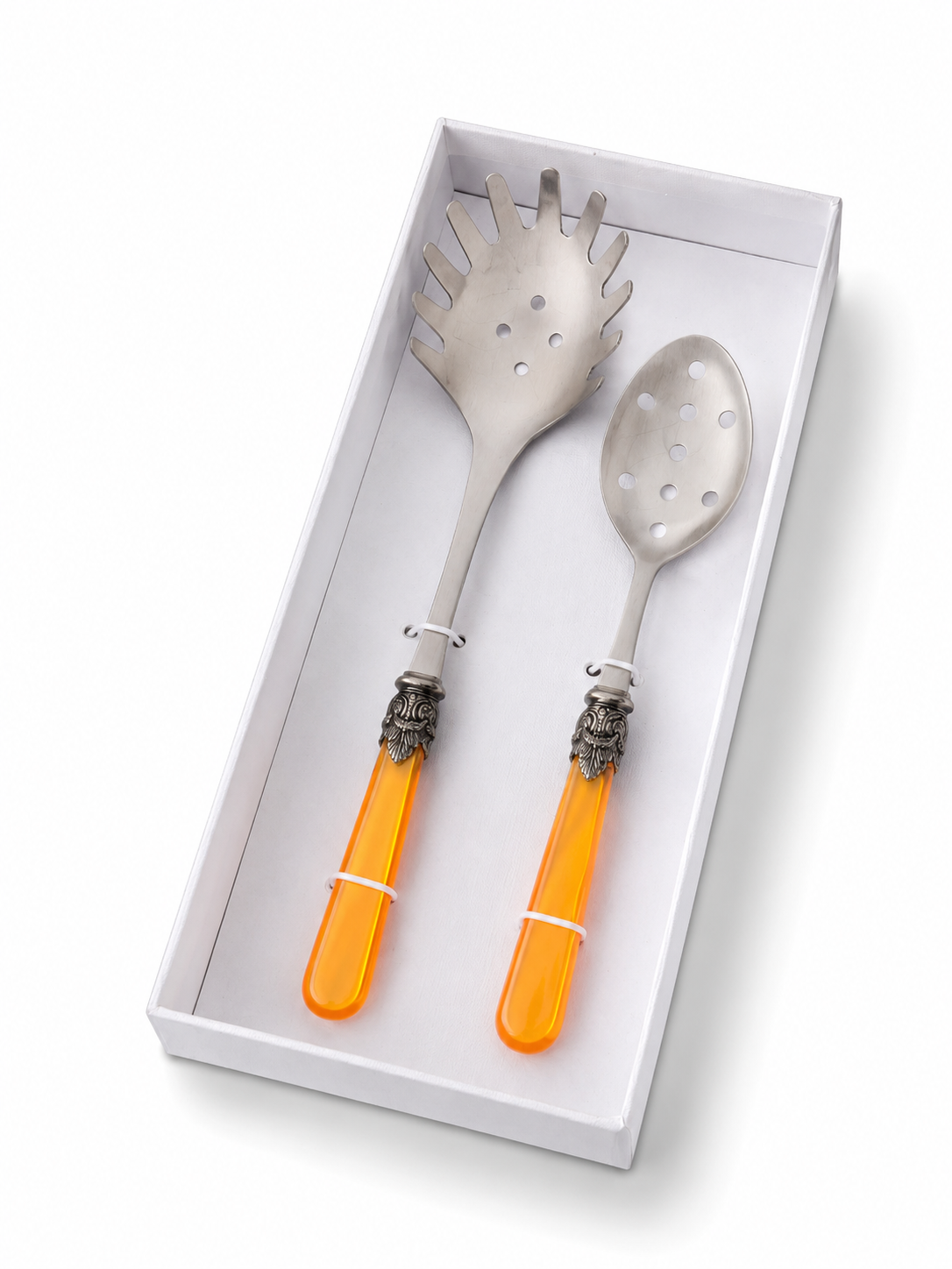 Pasta Bestek Cadeauset (2-delig), spaghettilepel en sleuflepel, Oranje (parelmoer) | EME Napoleon