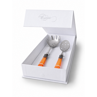 Coffret Couverts à Pâtes, Cuillère à Spaghetti et Cuillère Perforée, Orange (nacré)