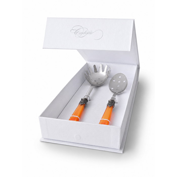 Set de Cubiertos para Pasta (2 piezas), Naranja (Nácar), Cuchara para Espaguetis y Cuchara Ranurada | EME Napoleon