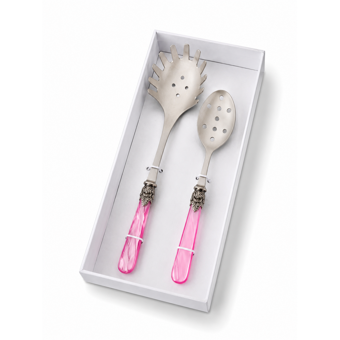 Coffret Couverts à Pâtes (2 pièces), Fuchsia (Nacré), Cuillère à Spaghetti et Cuillère Perforée | EME Napoleon