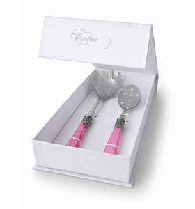 2-delige pastabestekcadeauset met spaghettilepel en sleuflepel, fuchsia (parelmoer)