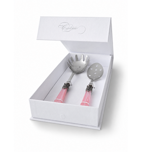 Set de Cubiertos para Pasta, Cuchara para Espaguetis y Cuchara Ranurada, Rosa (Nácar)