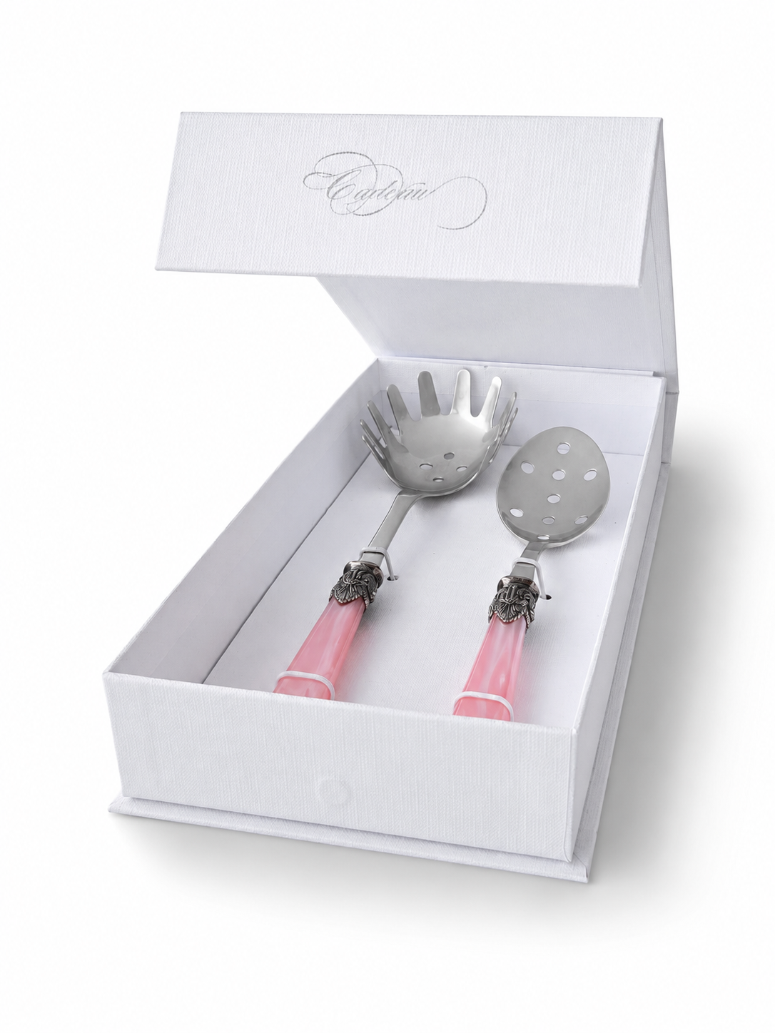 Pasta Cutlery Gift Set (2-Piece), Pink (mother-of-pearl), Spaghetti Server and Slotted Spoon | EME Napoleon