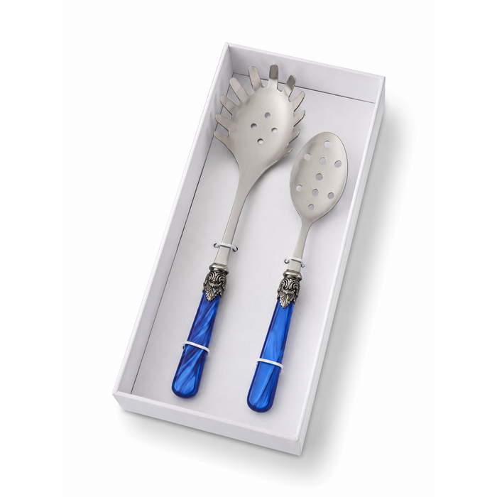 Coffret Couverts à Pâtes (2 pièces), Bleu (Nacré), Cuillère à Spaghetti et Cuillère Perforée | EME Napoleon