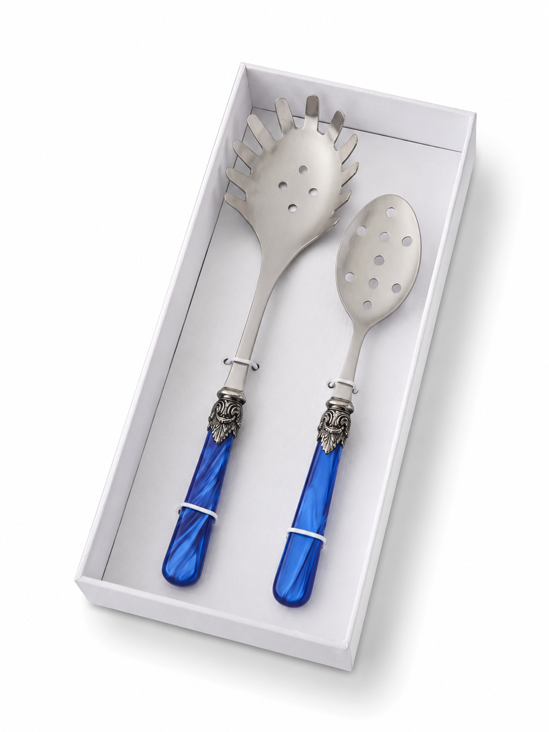 Pasta Bestek Cadeauset (2-delig), spaghettilepel en sleuflepel, Blauw (parelmoer) | EME Napoleon