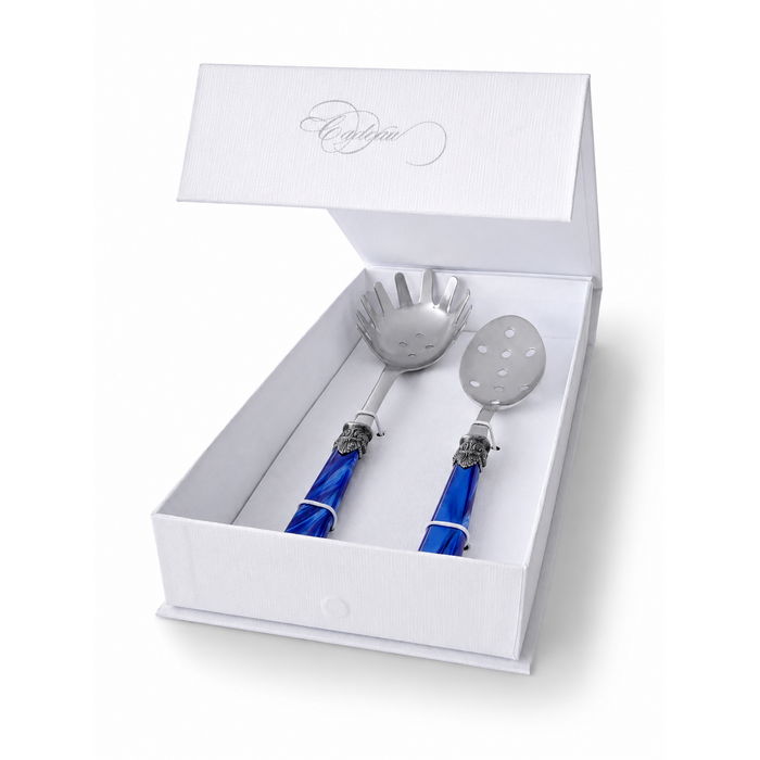 Pasta Cutlery Gift Set (2-Piece), Blue (mother-of-pearl), Spaghetti Server and Slotted Spoon | EME Napoleon
