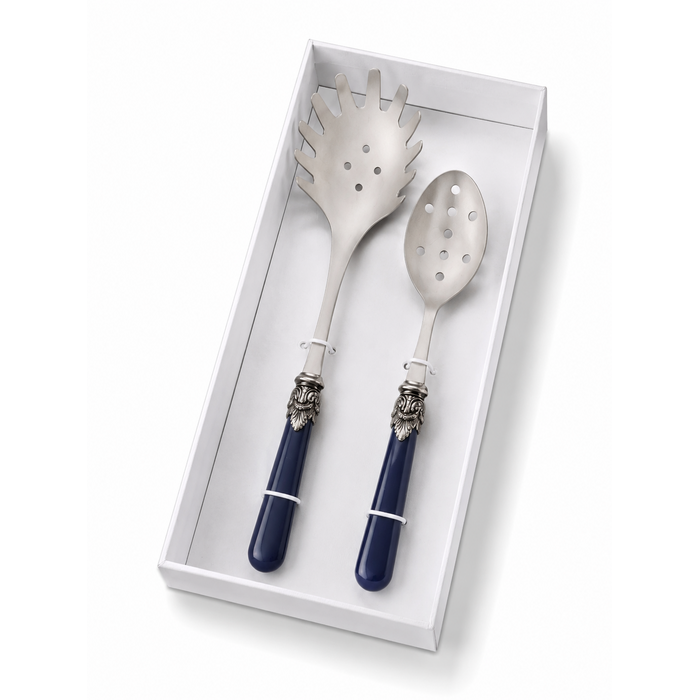 Coffret Couverts à Pâtes (2 pièces), Bleu (mat), Cuillère à Spaghetti et Cuillère Perforée | EME Napoleon
