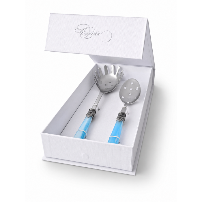 Coffret Couverts à Pâtes (2 pièces), Bleu Clair (Nacré), Cuillère à Spaghetti et Cuillère Perforée | EME Napoleon