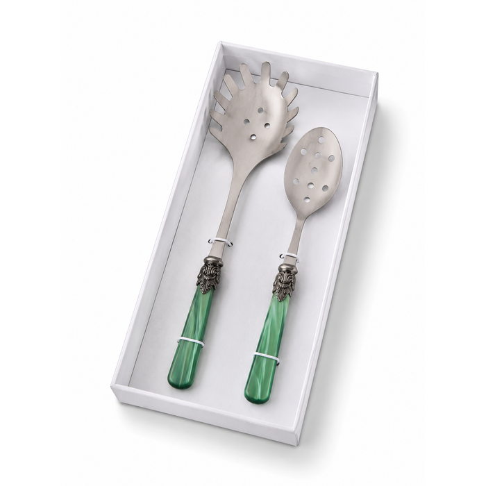 Pasta Bestek Cadeauset (2-delig), spaghettilepel en sleuflepel, Groen (parelmoer) | EME Napoleon