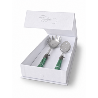 Set de Cubiertos para Pasta, Cuchara para Espaguetis y Cuchara Ranurada, Verde (Nácar)