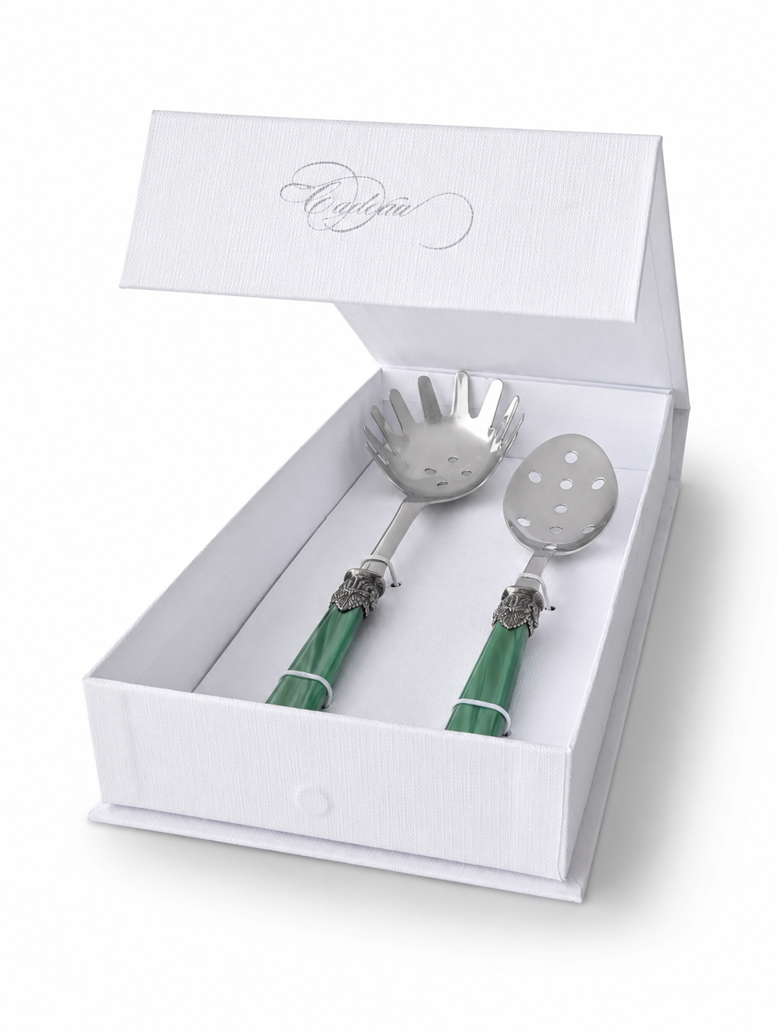 Pasta Bestek Cadeauset (2-delig), spaghettilepel en sleuflepel, Groen (parelmoer) | EME Napoleon