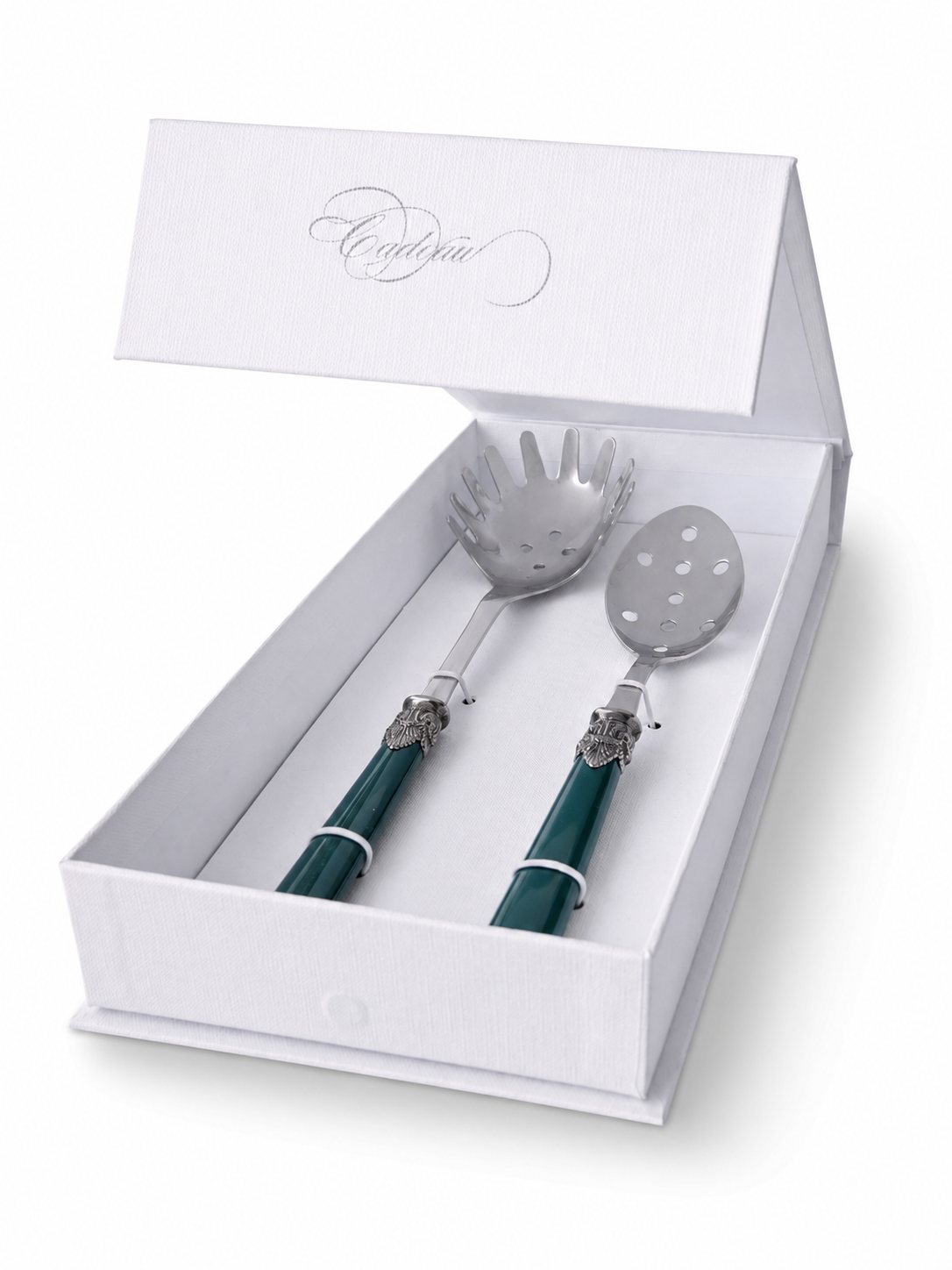 Set de Cubiertos para Pasta (2 piezas), Verde (mate), Cuchara para Espaguetis y Cuchara Ranurada | EME Napoleon