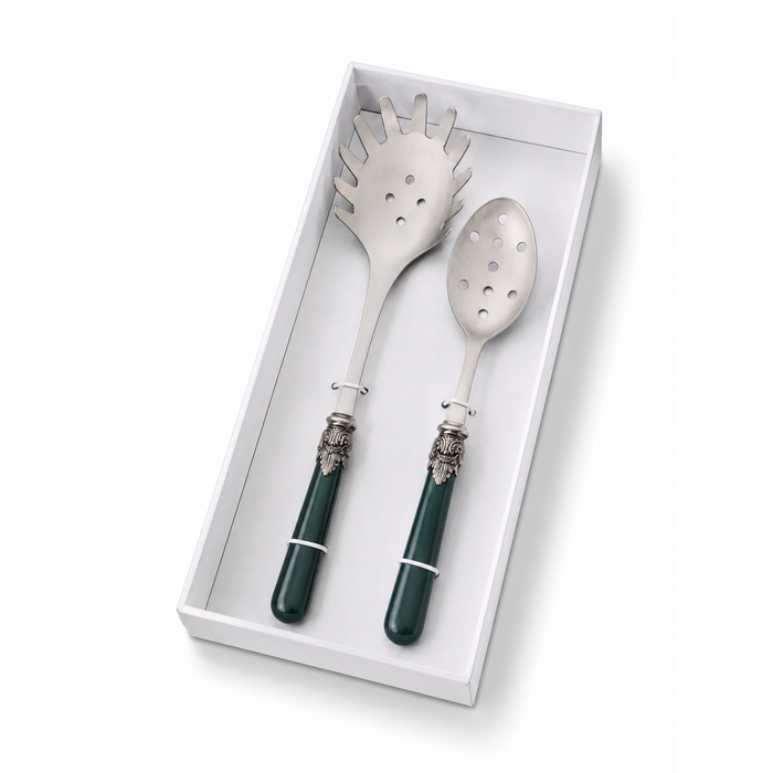 Coffret Couverts à Pâtes (2 pièces), Vert (mat), Cuillère à Spaghetti et Cuillère Perforée | EME Napoleon