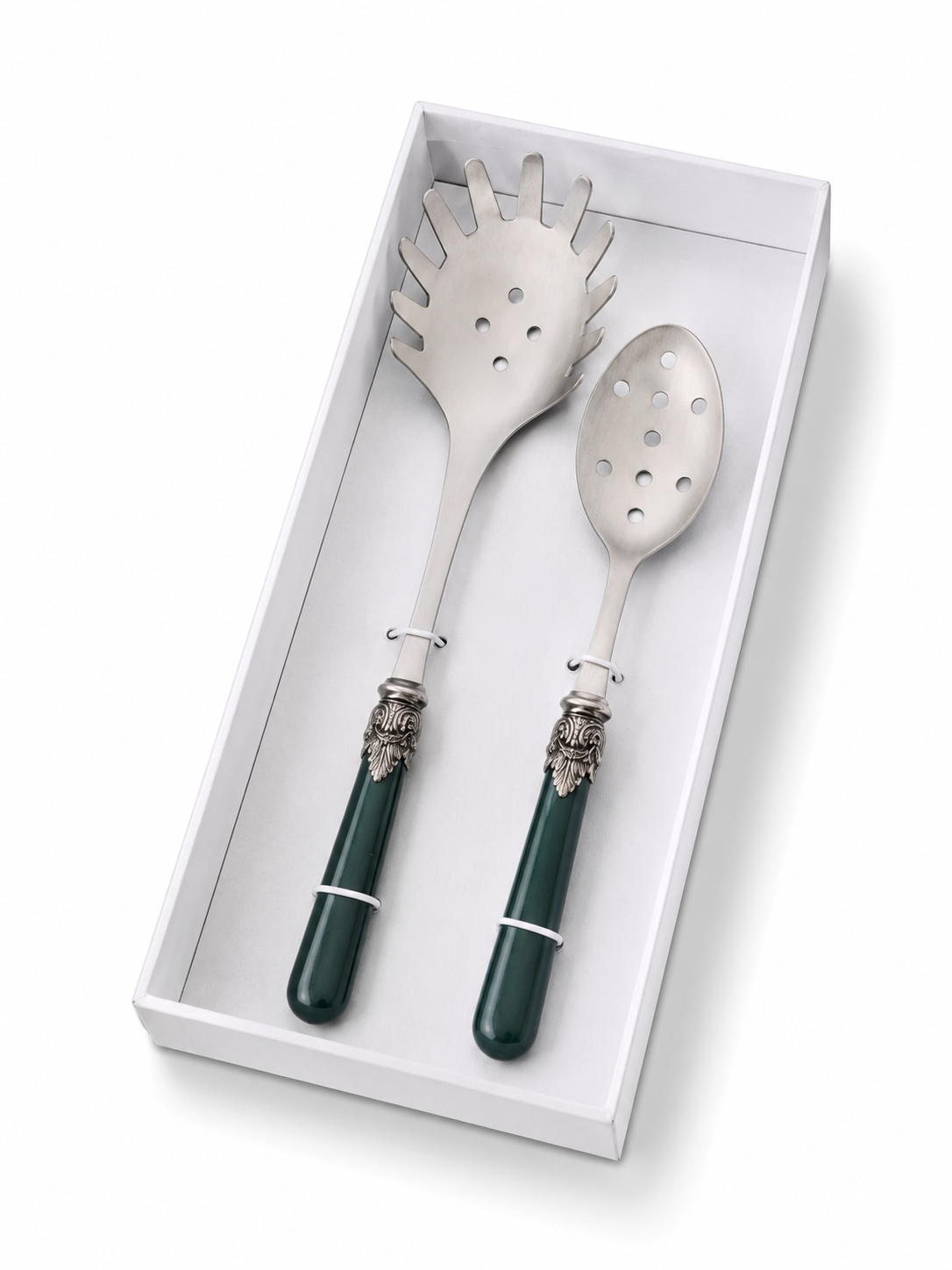 Set de Cubiertos para Pasta (2 piezas), Verde (mate), Cuchara para Espaguetis y Cuchara Ranurada | EME Napoleon