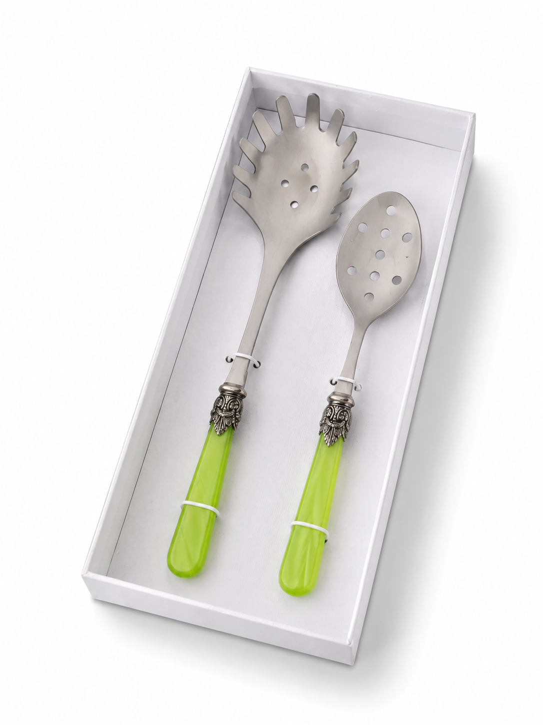 Coffret Couverts à Pâtes (2 pièces), Vert Clair (Nacré), Cuillère à Spaghetti et Cuillère Perforée | EME Napoleon
