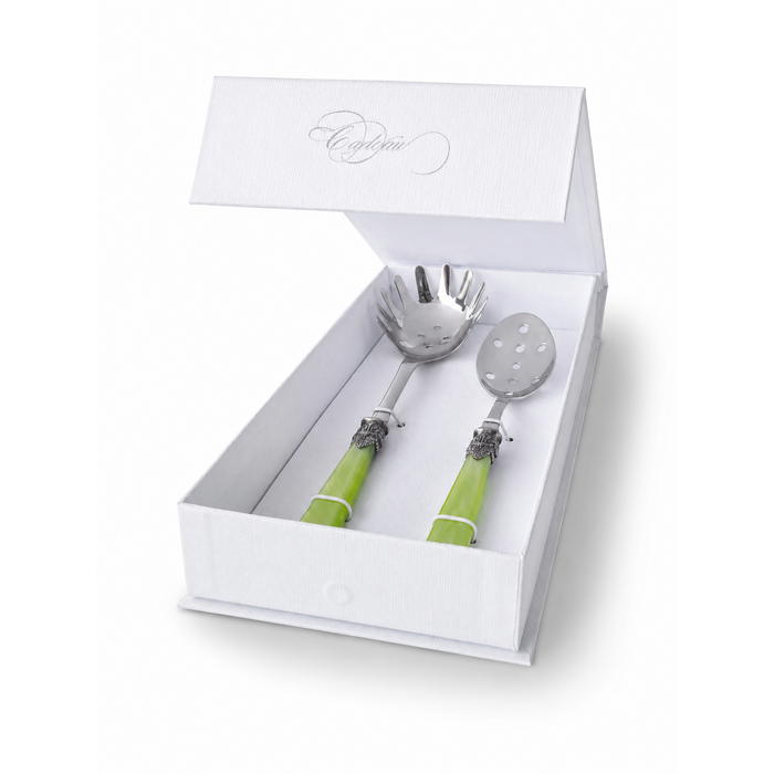 Coffret Couverts à Pâtes (2 pièces), Vert Clair (Nacré), Cuillère à Spaghetti et Cuillère Perforée | EME Napoleon