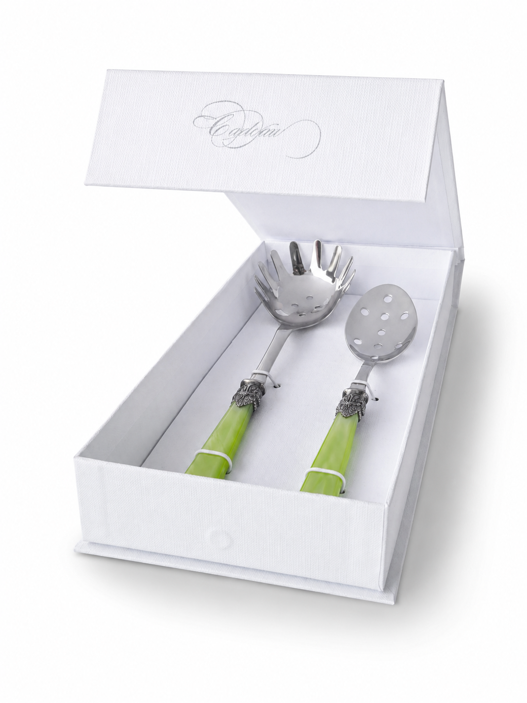 Pasta Bestek Cadeauset (2-delig), spaghettilepel en sleuflepel, Lichtgroen (parelmoer) | EME Napoleon