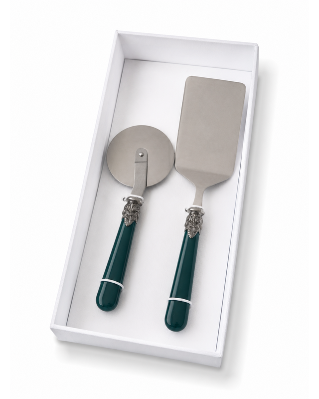 Coffret cadeau de 2 ustensiles pour pâtes avec pelle à lasagnes et roulette à pizza, vert (mat), EME Napoleon