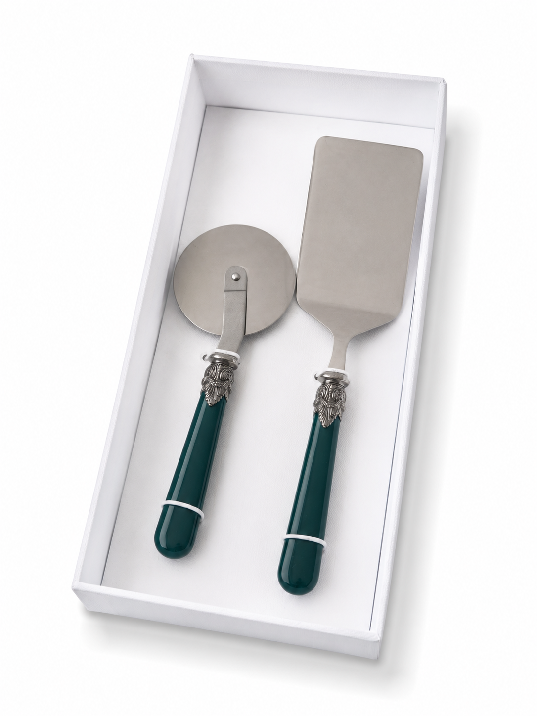 Set de regalo de 2 utensilios para pasta con pala para lasaña y cortador de pizza, verde (mate), EME Napoleon