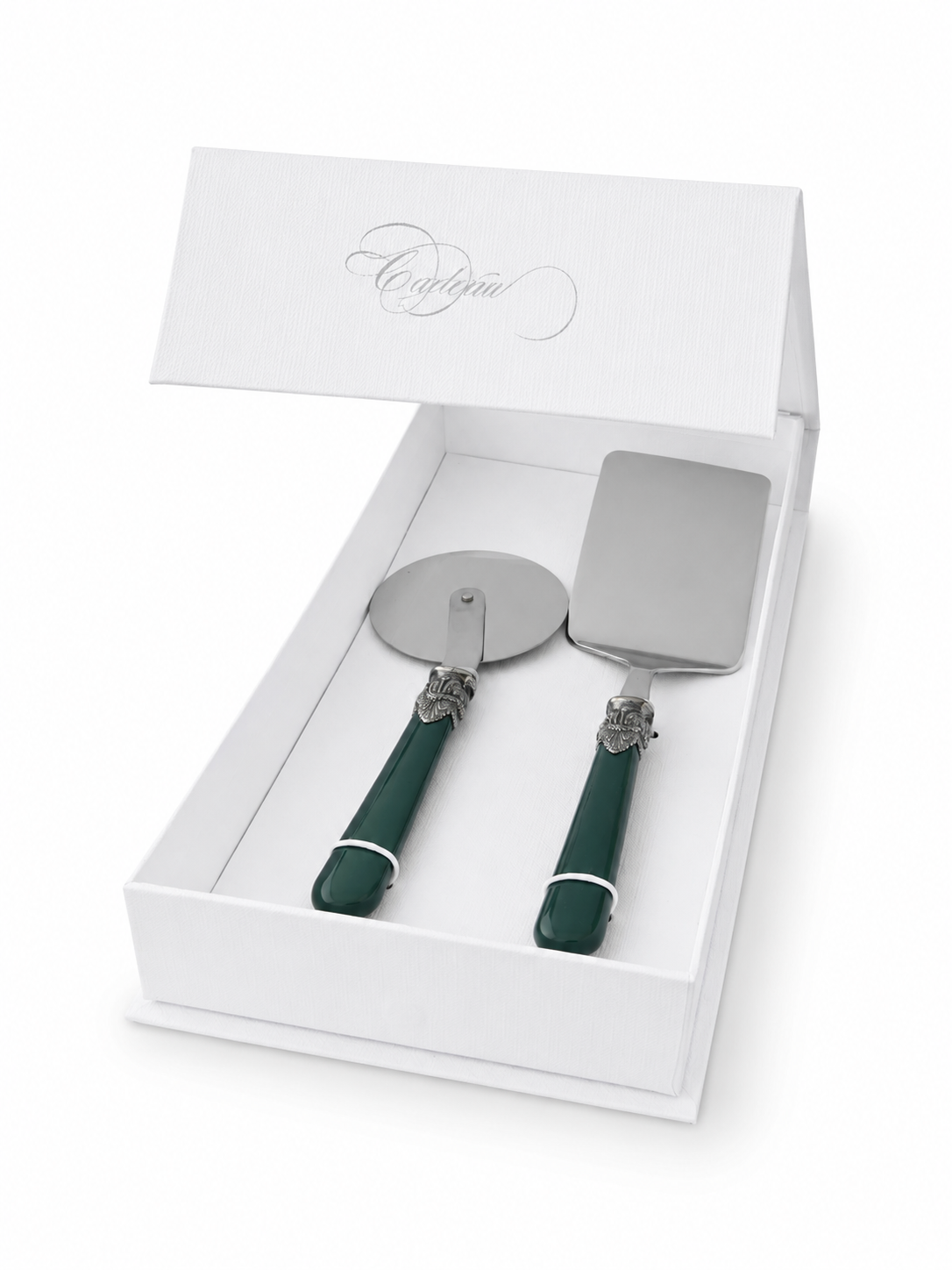 2-piece pasta cutlery gift set with lasagna server and pizza cutter, green (matte), EME Napoleon