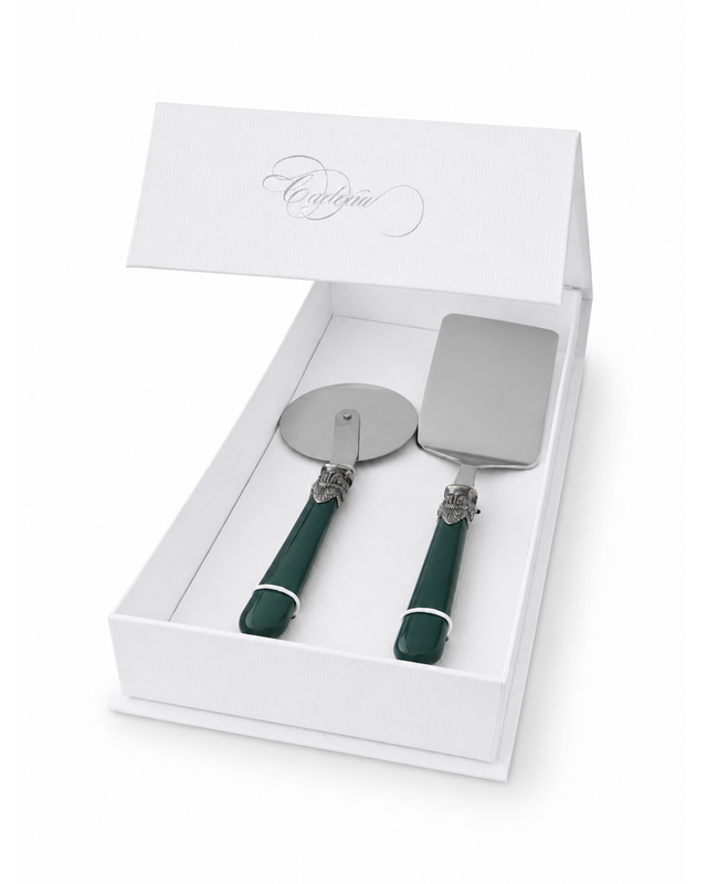 Set de regalo de 2 utensilios para pasta con pala para lasaña y cortador de pizza, verde (mate), EME Napoleon