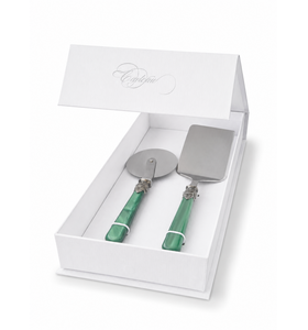 2-teiliges Pasta-Besteck-Geschenkset mit Lasagneheber und Pizzaschneider, Grün (perlmutt)