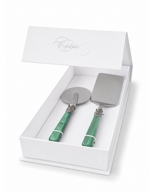 2-teiliges Pasta-Besteck-Geschenkset mit Lasagneheber und Pizzaschneider, Grün (perlmutt), EME Napoleon