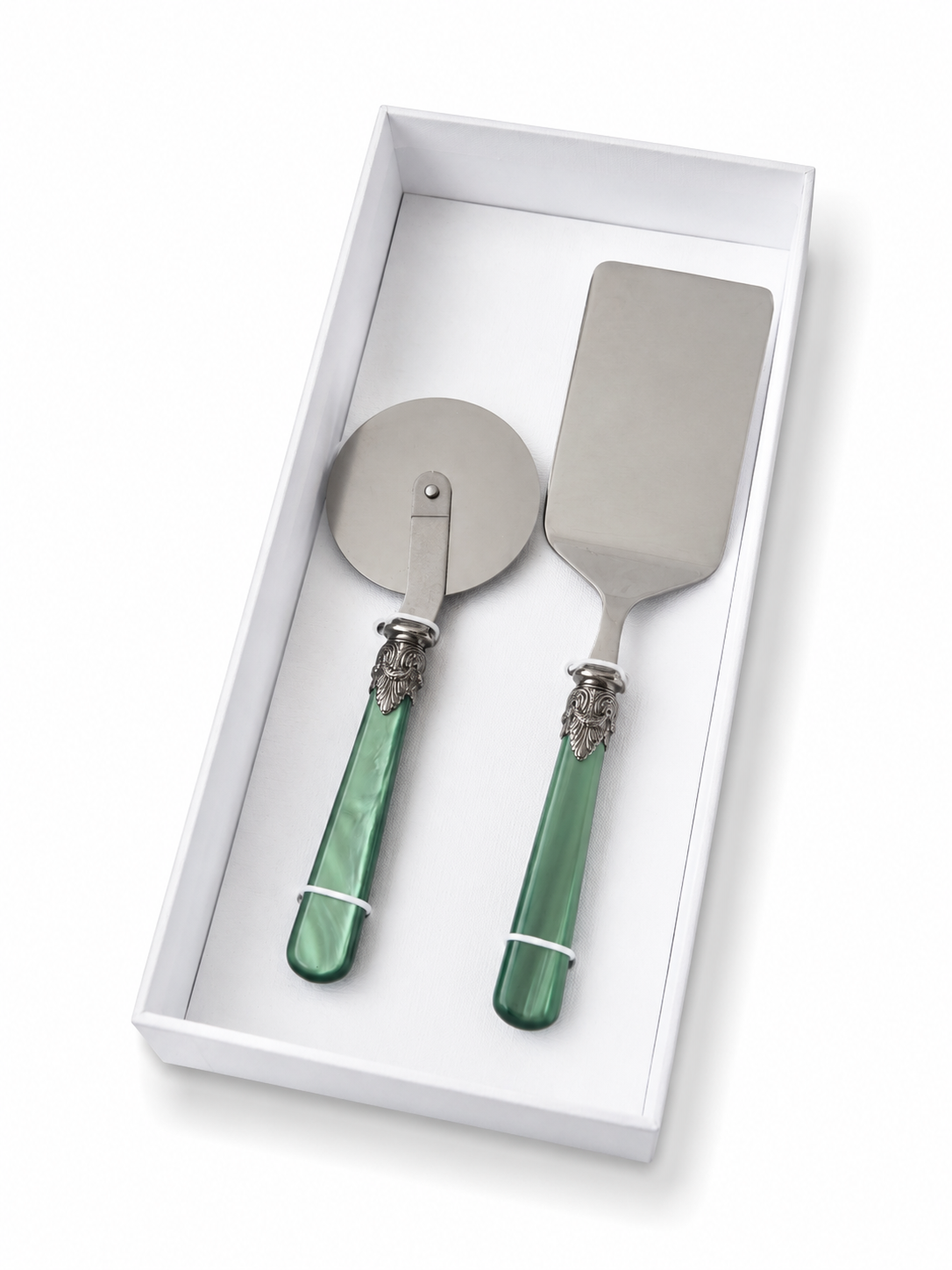 2-piece pasta cutlery gift set with lasagna server and pizza cutter, green (mother-of-pearl), EME Napoleon