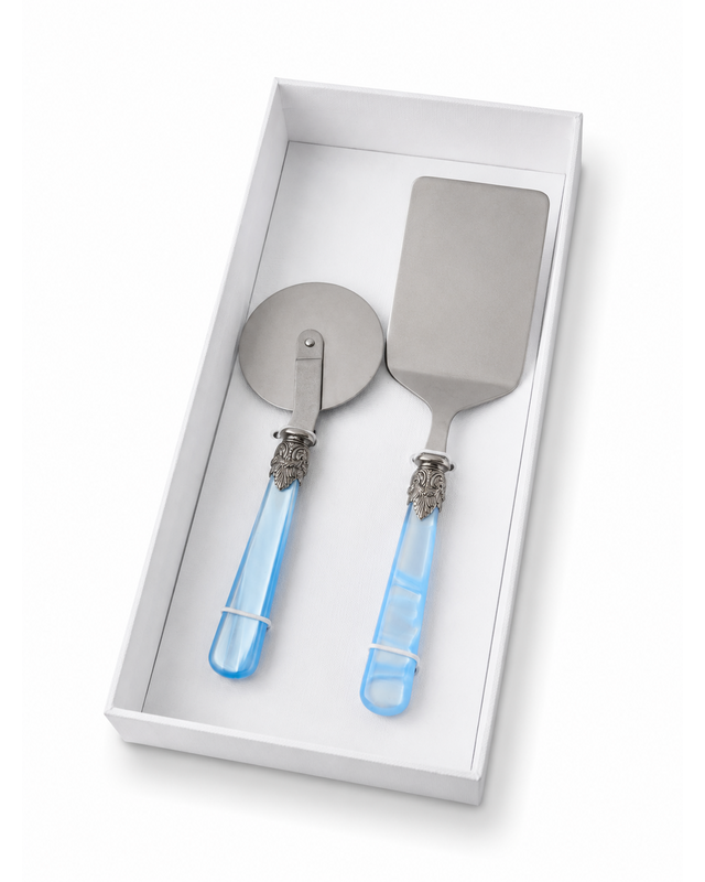 2-piece pasta cutlery gift set with lasagna server and pizza cutter, light blue (mother-of-pearl), EME Napoleon