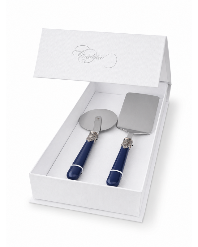2-piece pasta cutlery gift set with lasagna server and pizza cutter, blue (matte), EME Napoleon