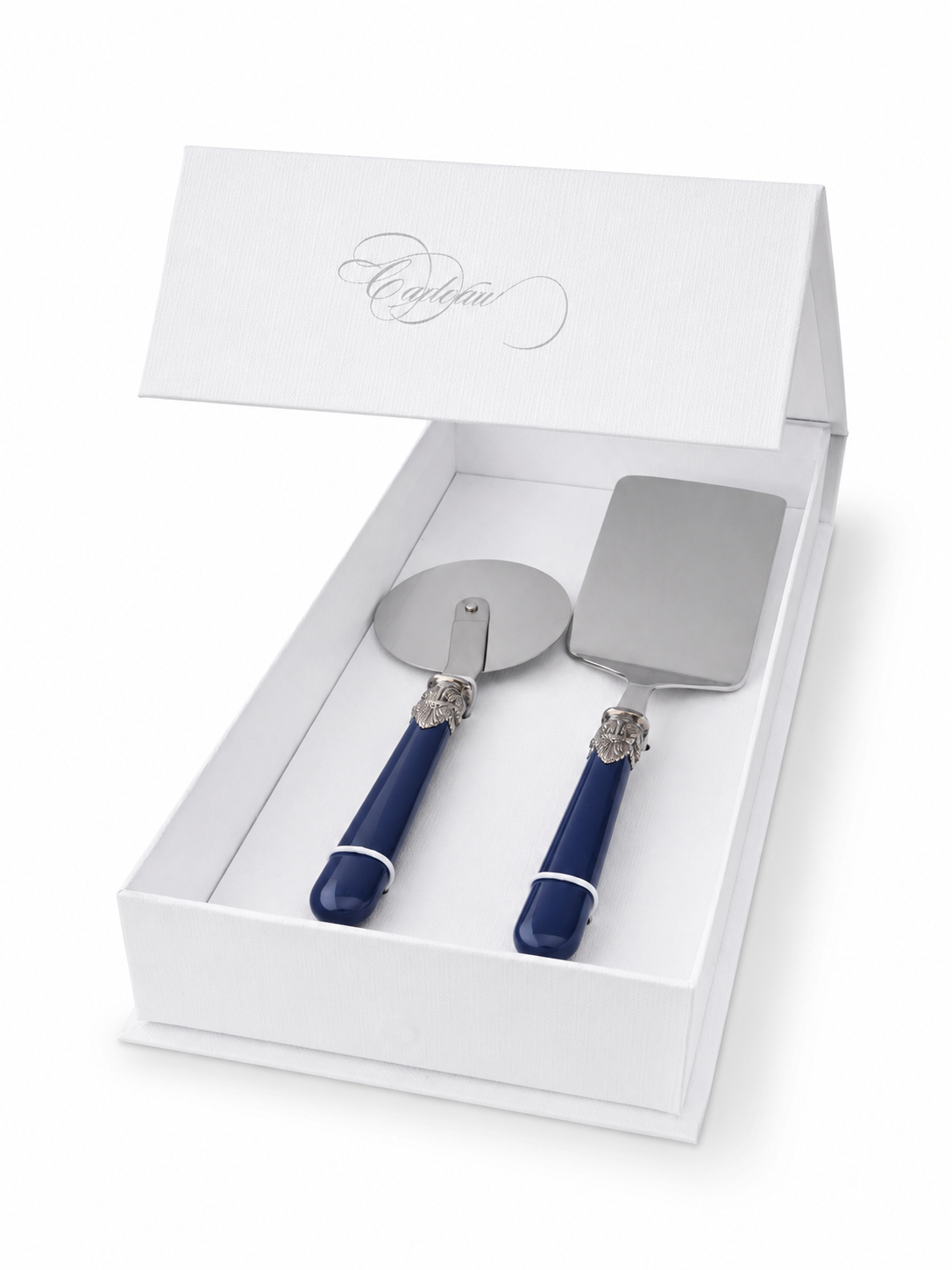 Coffret cadeau de 2 ustensiles pour pâtes avec pelle à lasagnes et roulette à pizza, bleu (mat), EME Napoleon