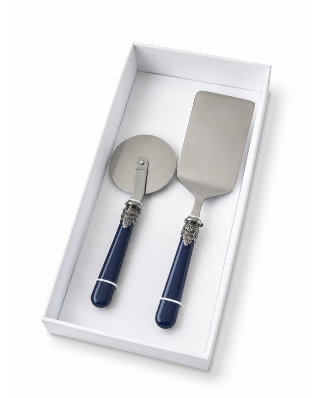 Coffret cadeau de 2 ustensiles pour pâtes avec pelle à lasagnes et roulette à pizza, bleu (mat), EME Napoleon