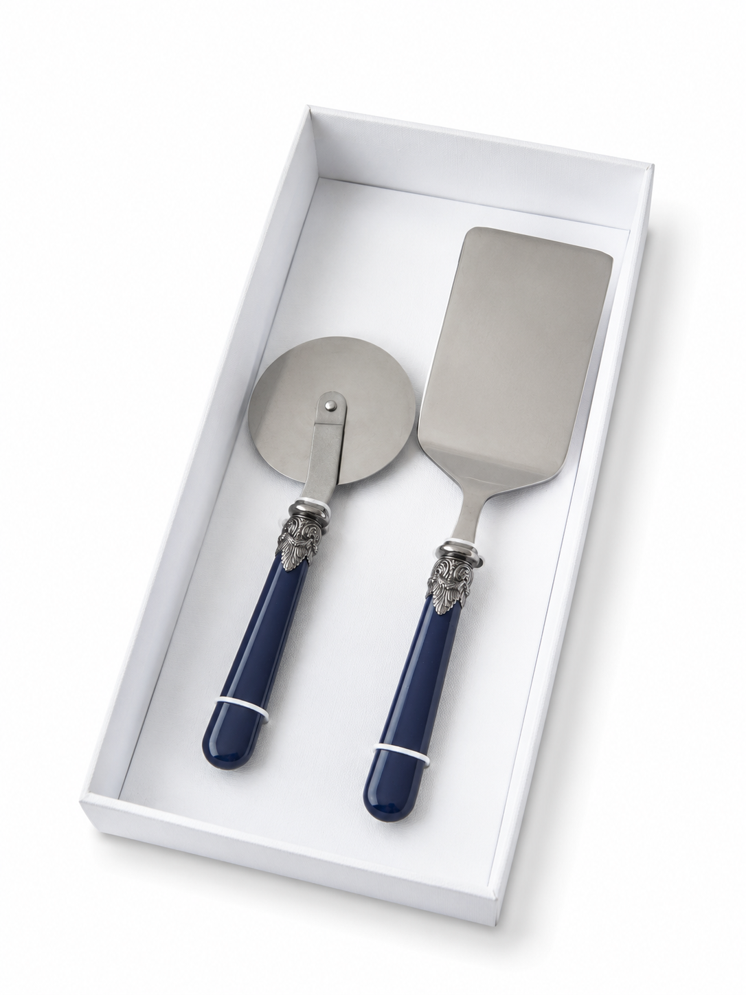 Set de regalo de 2 utensilios para pasta con pala para lasaña y cortador de pizza, azul (mate), EME Napoleon